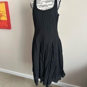 Sandra Darren Black eyelet embroidery Midi Dress